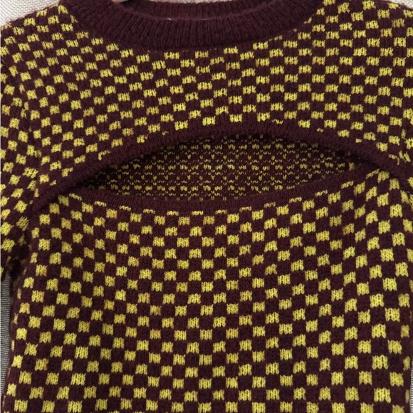 ZARA Jacquard Knit Checkered Cutout Sweater Women’s Size Small Long Sleeve - Picture 2 of 6
